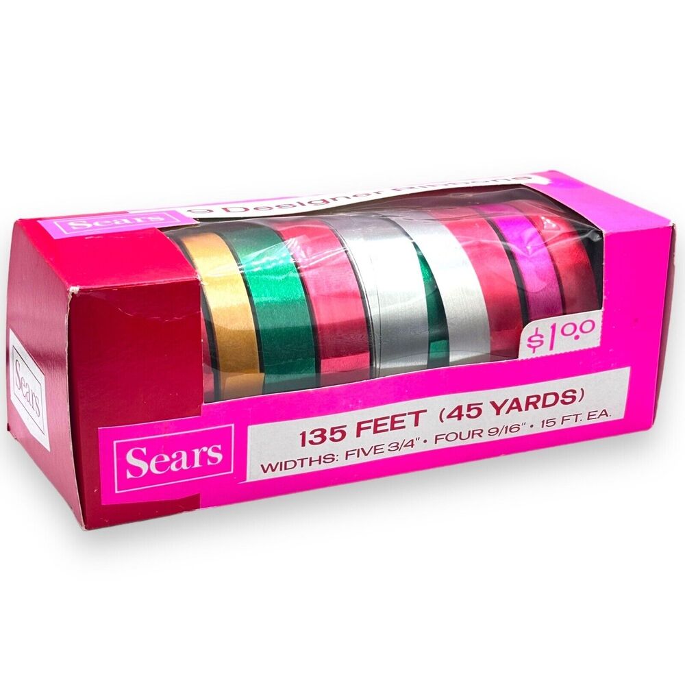 New Vintage Sears Christmas Ribbon Box Kitschy Pink and Red Retro Kitschmas